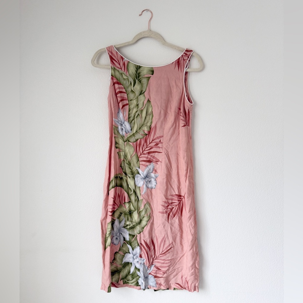 Peach Pink and Floral Hawaiian Midi Dress (Made exclusively in Hawaii)